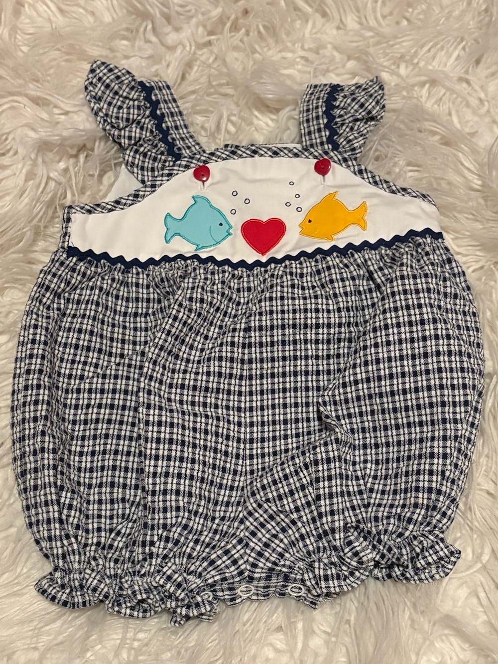 VTG 90s Baby Togs Nautical Gingham Bubble Romper 12M